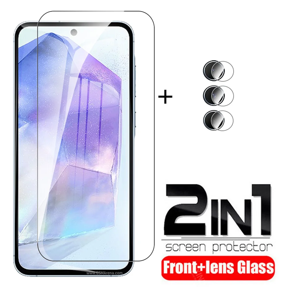 Funda de vidrio templado 2 en 1 para Samsung Galaxy A55 protectores de pantalla para Samsung A55 A 55 55A 5G 6,6 ''películas protectoras para lentes de cámara