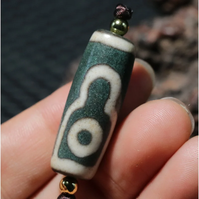 

Magic Power Energy Tibetan Old Agate Blue Color 2 Eyed Mountain dZi Bead Amulet