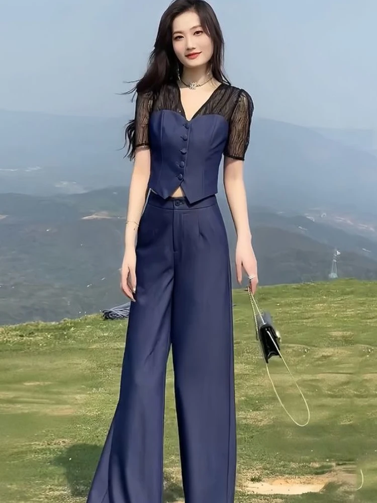 Pantaloni da donna a gamba larga Set da due pezzi Business Comodo estetico Corea Elegante stile coreano Pantaloni da donna completi di lusso formali