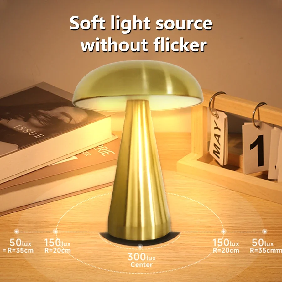 Metal Mushroom Desk Lamp Touch Sensor Table Light Creative USB Charging Night Lights For Bedroom Living Room Bar Decor Lighting