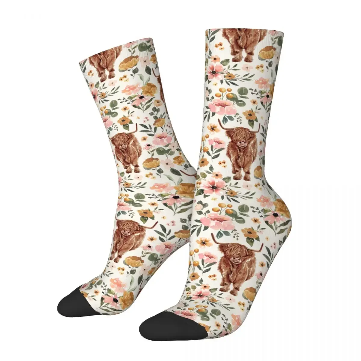 

Highland Cow Boho Floral Socks Harajuku Super Soft Stockings All Season Long Socks Accessories for Unisex Gifts