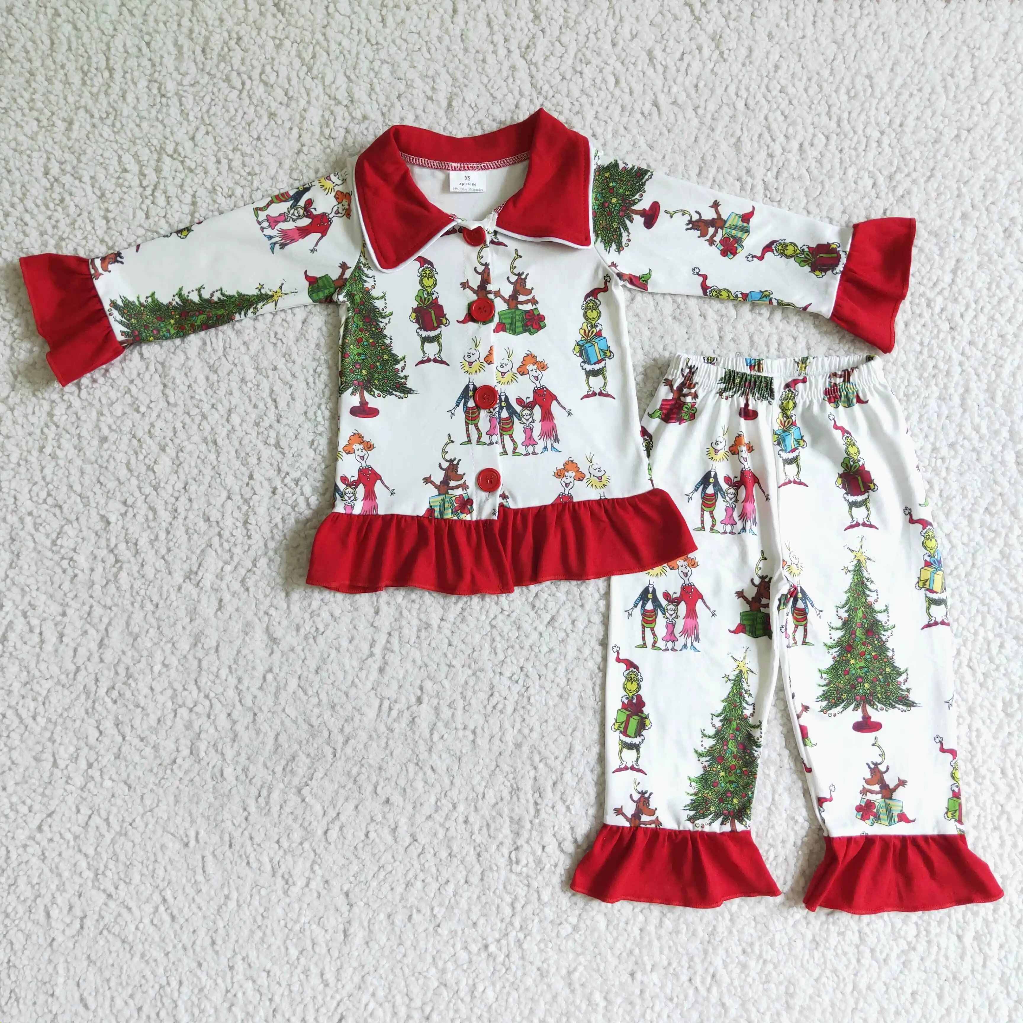 Hot Selling RTS NO MOQ Boutique Toddler 2 Pieces Sleepwear Kids Winter Pajamas Outfit Baby Christmas Clothing Sets