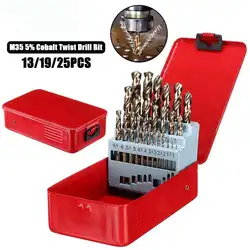 13/19/25Pcs M35 HSS-CO 5% Cobalt Twist Drill Bits, Metric Straight Shank Bit Set with Iron Box for Metal Stainless Steel Driling