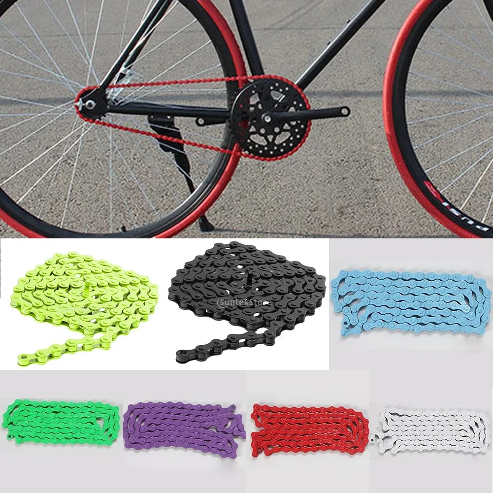 1PC Steel Bicycle Chain 1 Speed 96L 1/2x1/8 Inch MTB Road Bike Fixed Gear Track Chains Single Speed Multiple Colors Chain