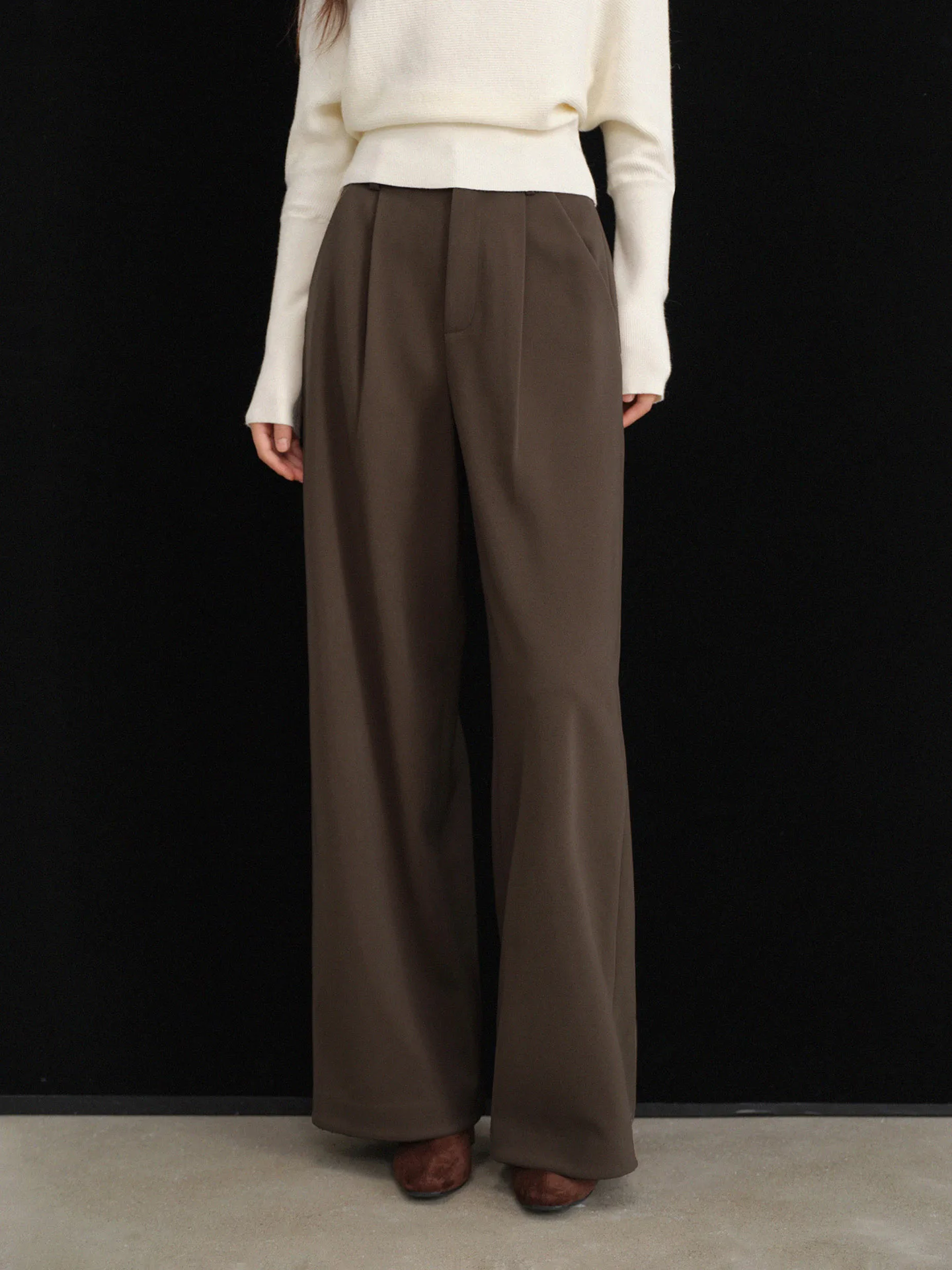 Retro High-Waist Straight-Leg Trousers Women Lady Loose Draped Long Pants Slimming Fit Winter Casual Elegant Daily Wear Style