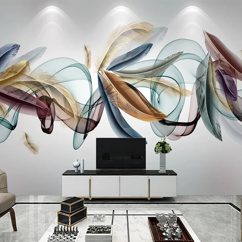 Custom 3D Wall Mural Nordic Modern Light Luxury Hand Painted Feather Abstract Smoke Wallpaper Living Room Bedroom Creative Mural