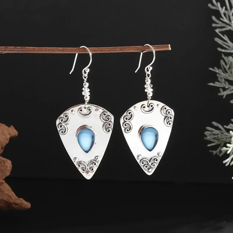 Vintage Drop Shaped Blue Moonstone Drop Earrings for Women Fashion Elegant Prom Party Jewelry