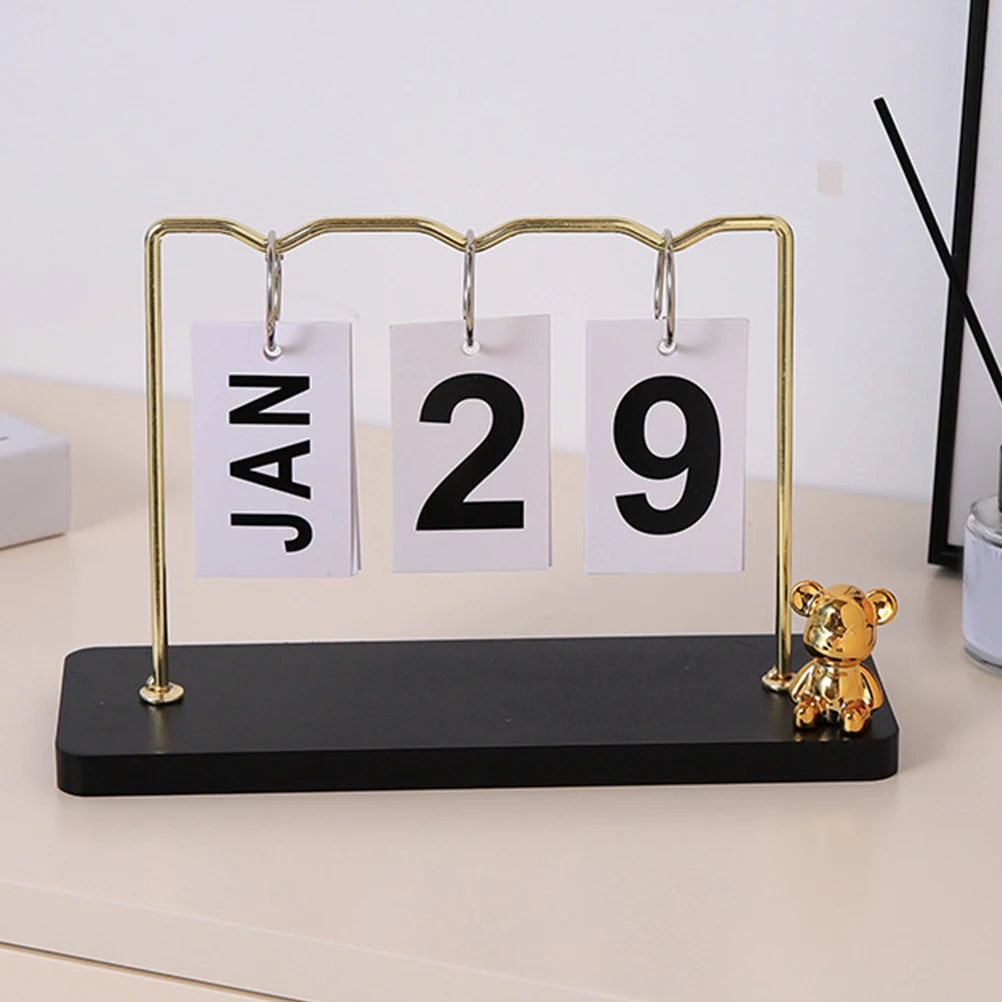 

Creative Reusable Metal Desk Calendar Compact Size Small Bear Standing Perpetual Calendar for Home Office Decorative