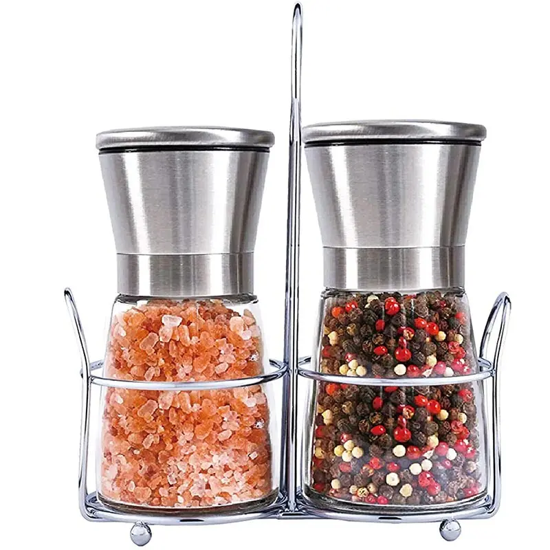 304 Stainless Steel Salt and Pepper Mill Reusable Spice Shakers Grinder Glass Manual Mill Seasoning Bottle Kitchen Grinding Tool