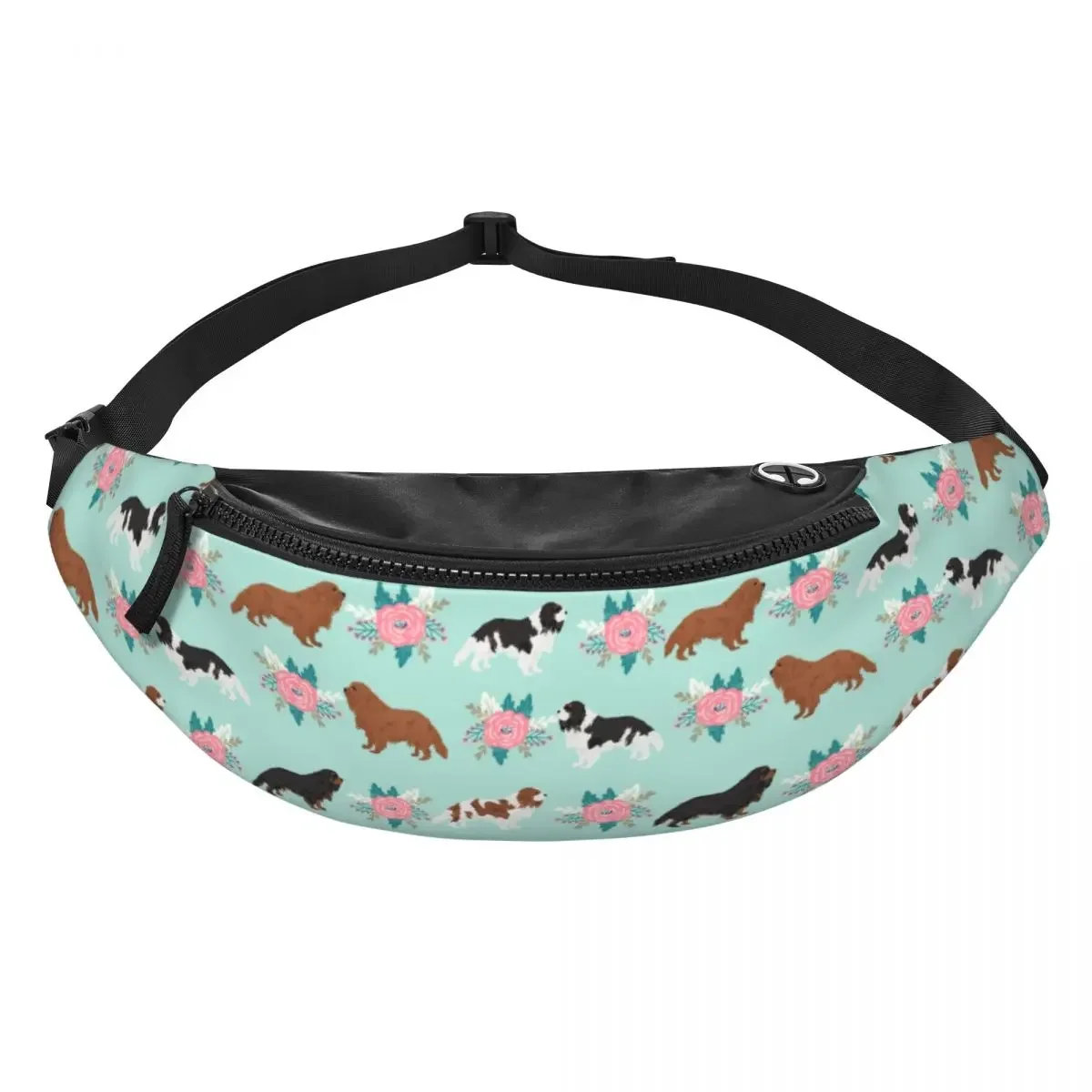 The Cavalier King Spaniel With Flowers Fanny Pack for Cycling Camping Women Men Crossbody Waist Bag Phone Money Pouch