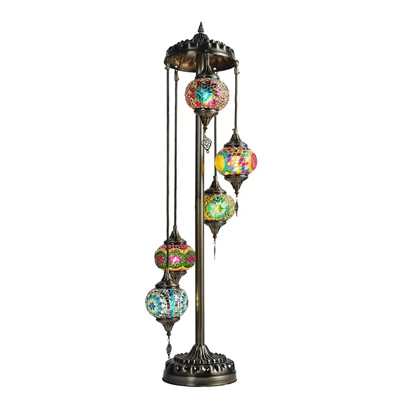 Glass Bohemian Living Room Study Hotel Guest Room Coffee Shop Bedroom Five-Head Turkish Retro Floor Lamp