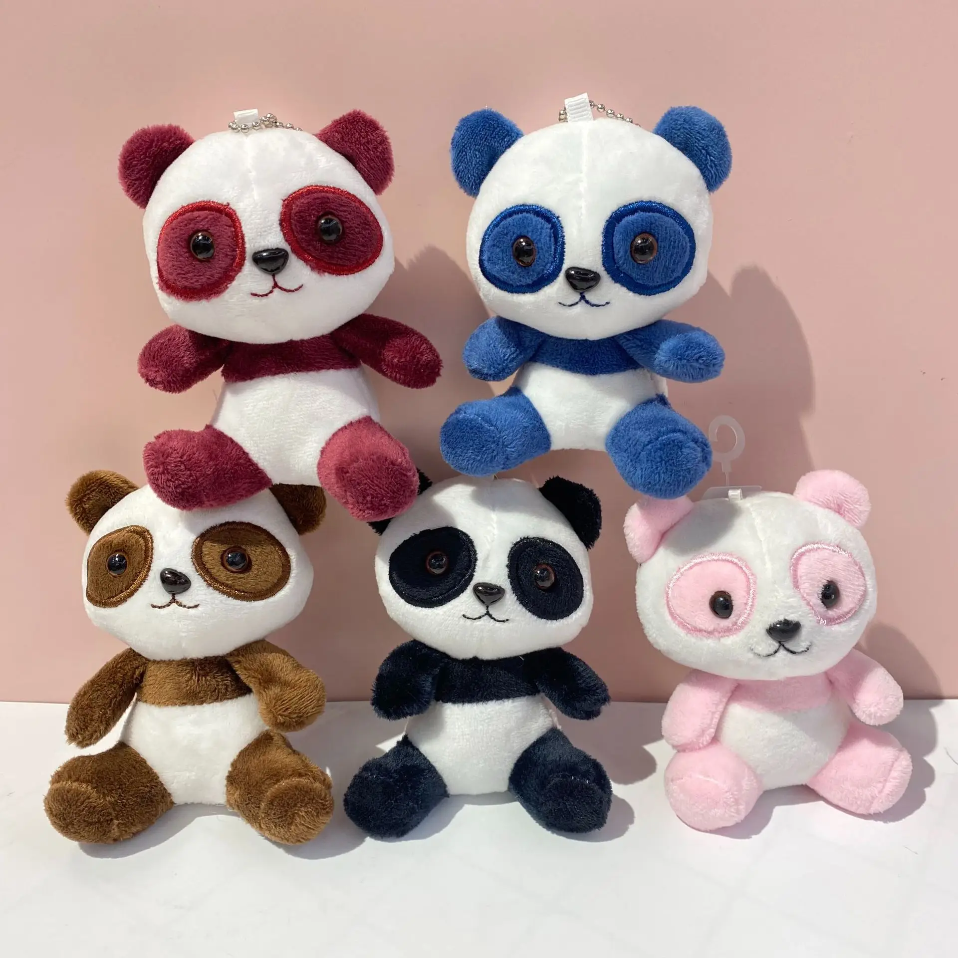 Cute Panda Car Keychain Cartoon Plush Animal Doll Children\'s Toy Gift Couple Keyring Backpack Bag Pendant Auto Hanging Decor