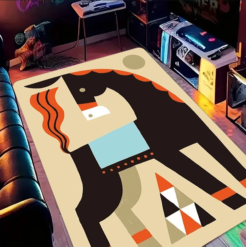 Minimalist Style Deer Plant Pattern Area Rug - Illustration Style Non-Slip Floor Carpet for Living Rooms Leisure Spaces - view 3