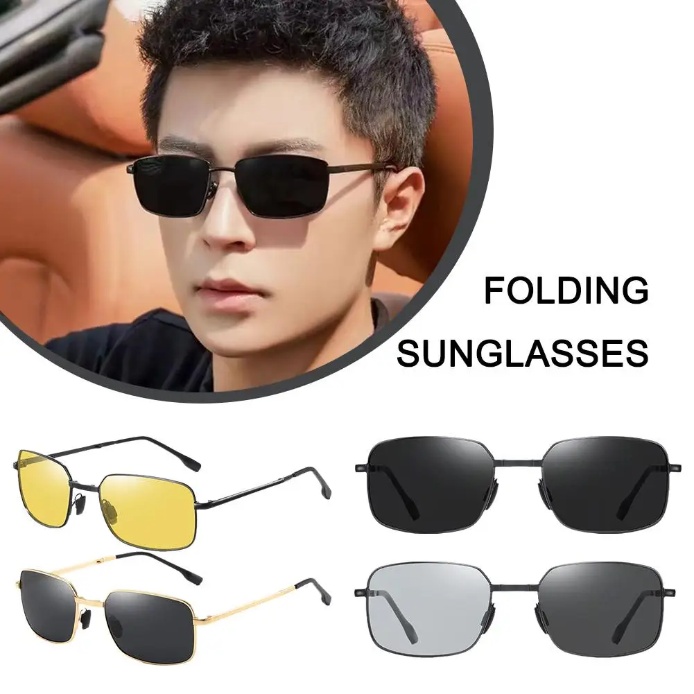 GlaMetal Folding Sunglasses For Men And Women Outdoor Sun Protection Radiation Portable UV Protection Color-changing Glasse T6O3