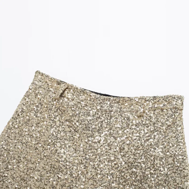 TRAF Pantaloncini da donna con paillettes dorate Pantaloncini glitter alla moda per ballare Pole dance Bermuda Y2K Streetwear Micro pantaloni corti