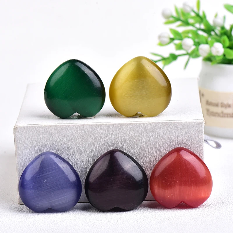 1PC Cat's Eye Crystal Colorful Heart Stone Shape Handmake Mineral Love Gems Reiki Energy Healing Stone Decor Collection DIY Gift