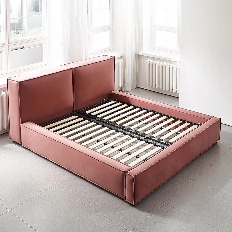 Modern minimalist pink bedroom hotel sofa bed frame double bed