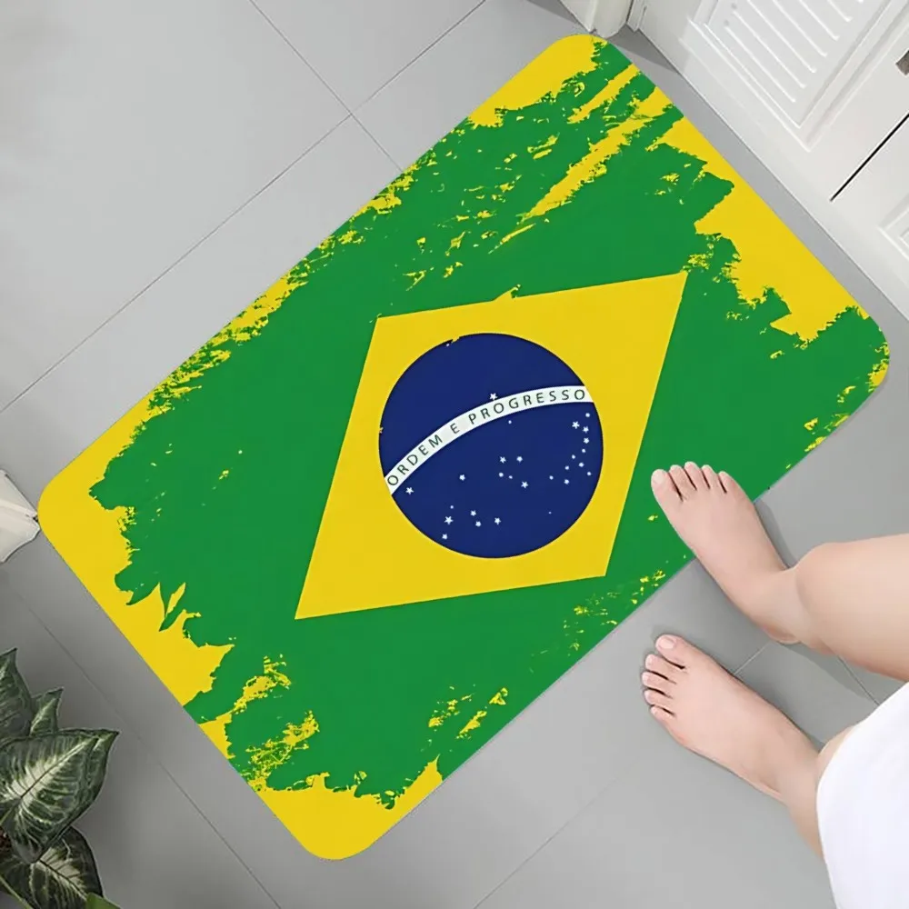 A-Custom Flag Of Brazil Doormat Entrance Kit Graphic Printed Flannel Doormats for Bathroom Kitchen Entrance Carpet Home Decor