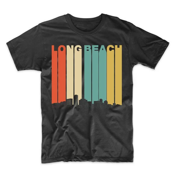 Vintage Retro 1970'S Style Long Beach California Skyline T Shirt By Really Awesome