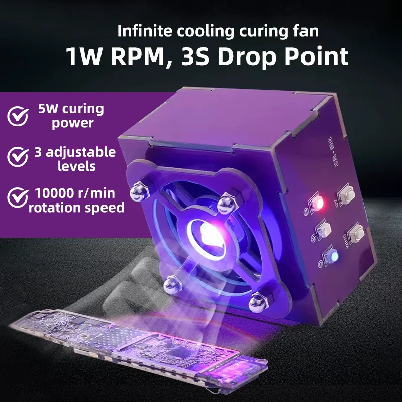 

WXY 5W UV Curing Lamp 3-Speed Wireless Cooling Fan - Professional Heat Dissipation Tool for Phone Motherboard Fast Curing Repair