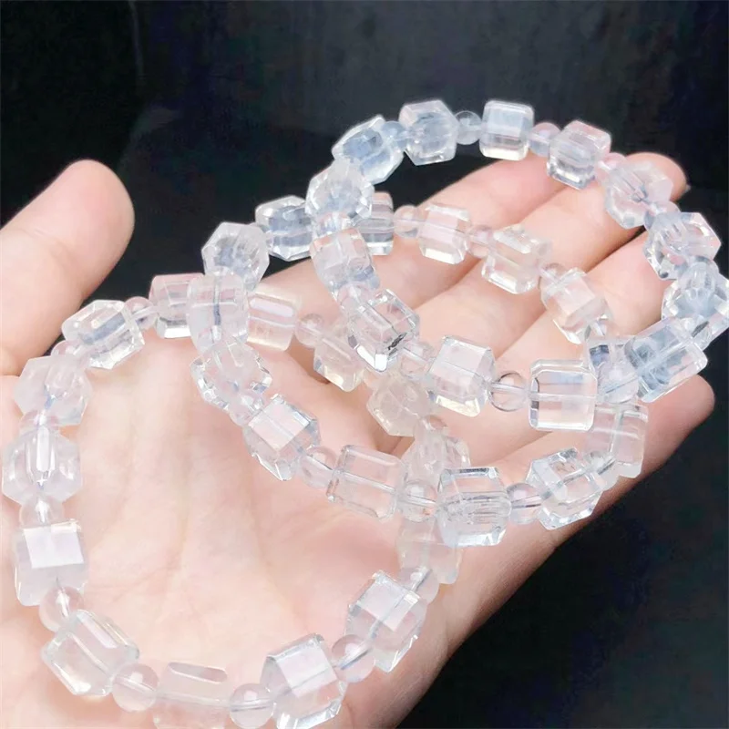 

Natural Blue Needle Quartz Cube Bracelet Handmade Healing Gemstone Crystal Strand Bangles Lovers Girlfriend Jewelry Gift 1PCS