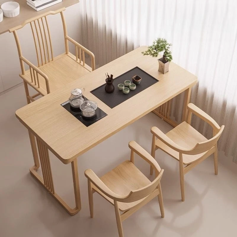 

New Chinese ash wood tea table and chair combination balcony small tea table office home dry