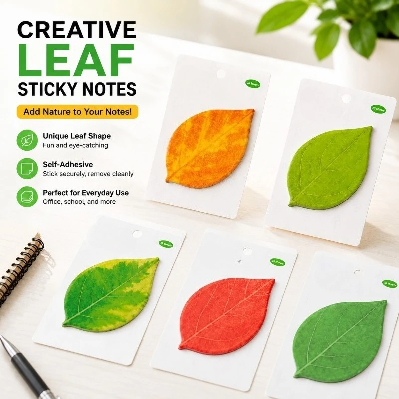 Creative Leaf Sticky Notes, Cute Leaves Shape Memo Pads Self-Adhesive Notepad for Office School Supplies