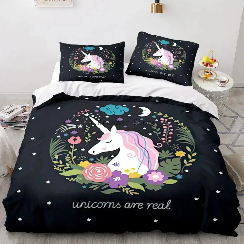 

Kids Cartoon Unicorn Rainbow Horse Comfortable Duvet Quilt Cover Pillowcase Bedding Set Children Bedroom Decoration Home Textile