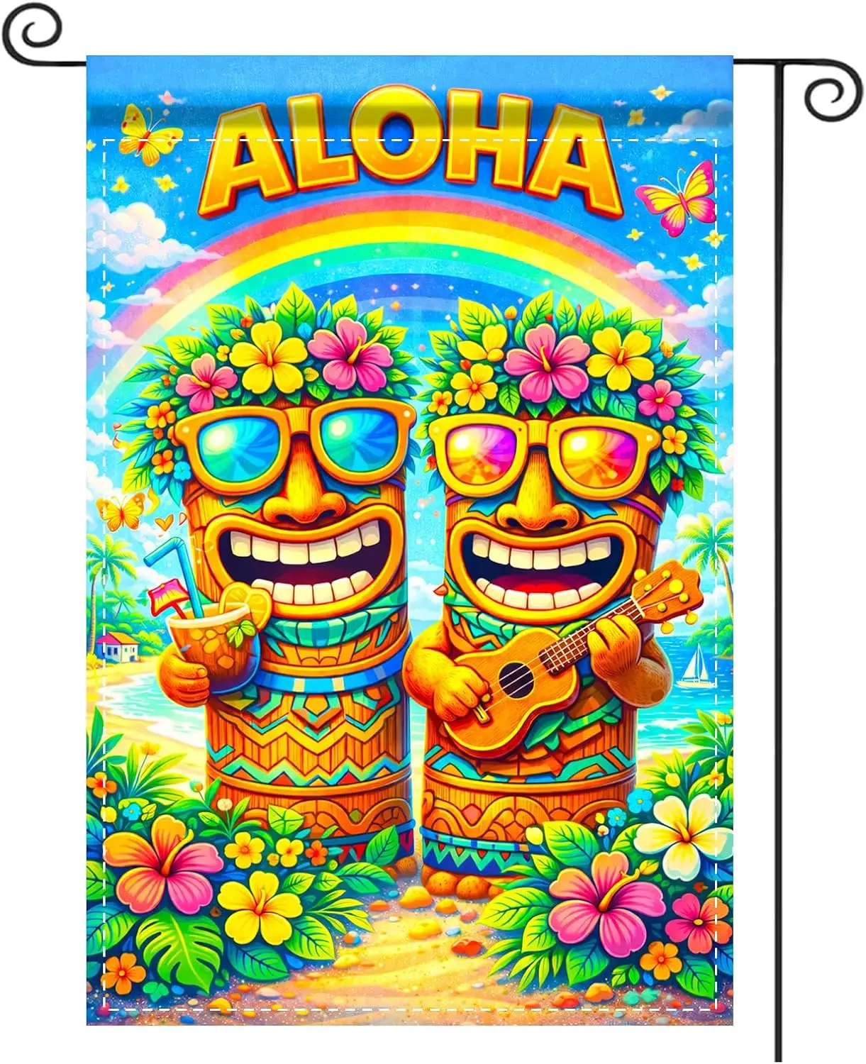 Nuxovilar Aloha Hawaiian Garden Flag, Aloha Themed Garden Flags for Outside, Yard Decor Accents for Patio, Backyard, Coastal AAS