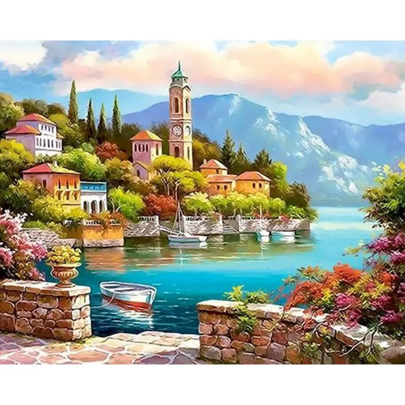 

GATYZTORY Frame Paint By Numbers Village Scenery Starter Kits Diy Painting By Number On Canvas Acrylic Paints For Home Wall Deco