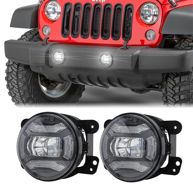 

2PCS 4Inch Round Led Fog Lights with White Halo Ring DRL for Jeep Wrangler JK TJ LJ Hummer H1 H2 Dodge Chrysler Front Foglight