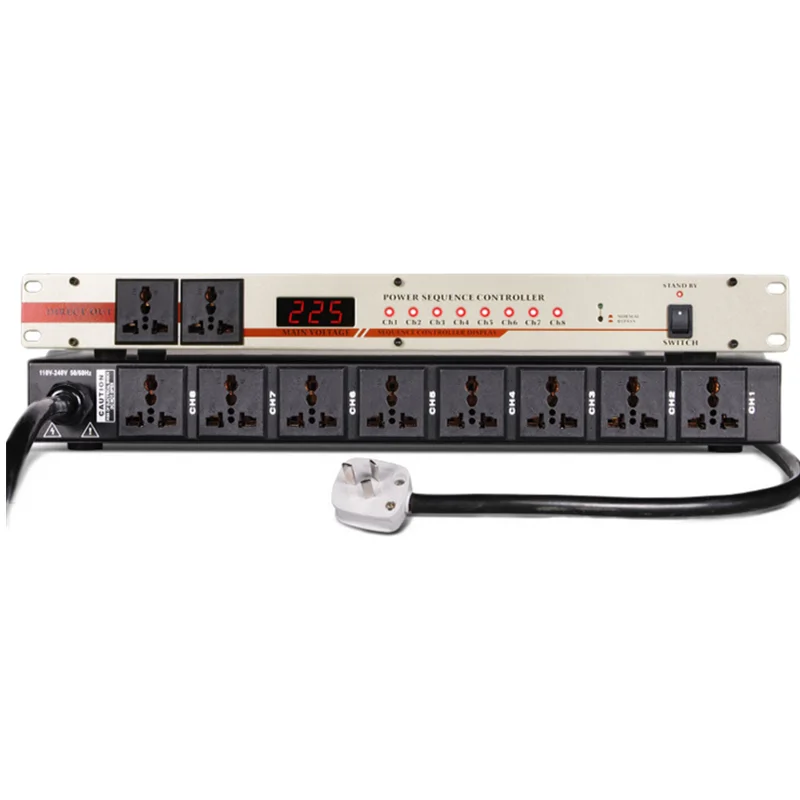 high power 10-channel programmable power audio sequencer for sound system with real-time voltage display