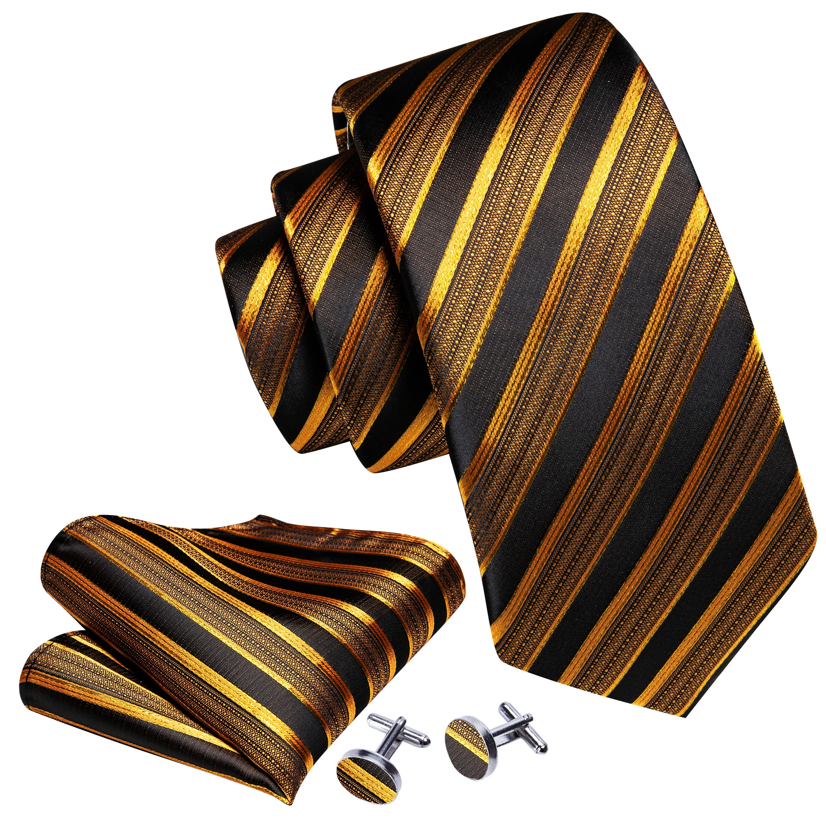 Elegant Striped Silk Mens Tie Hanky Cufflinks Set Jacquard Formal Casual Necktie for Male Gift Wedding Business Party Barry.Wang