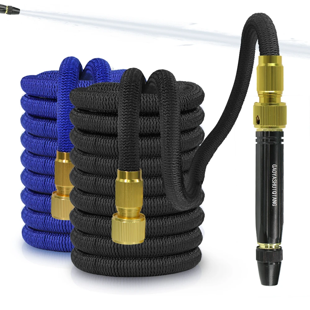 

Black/Blue Expandable Garden Hose with Spray Water Gun for High-pressure Car Cleaning Farm Courtyard Retractable Irrigation Pipe