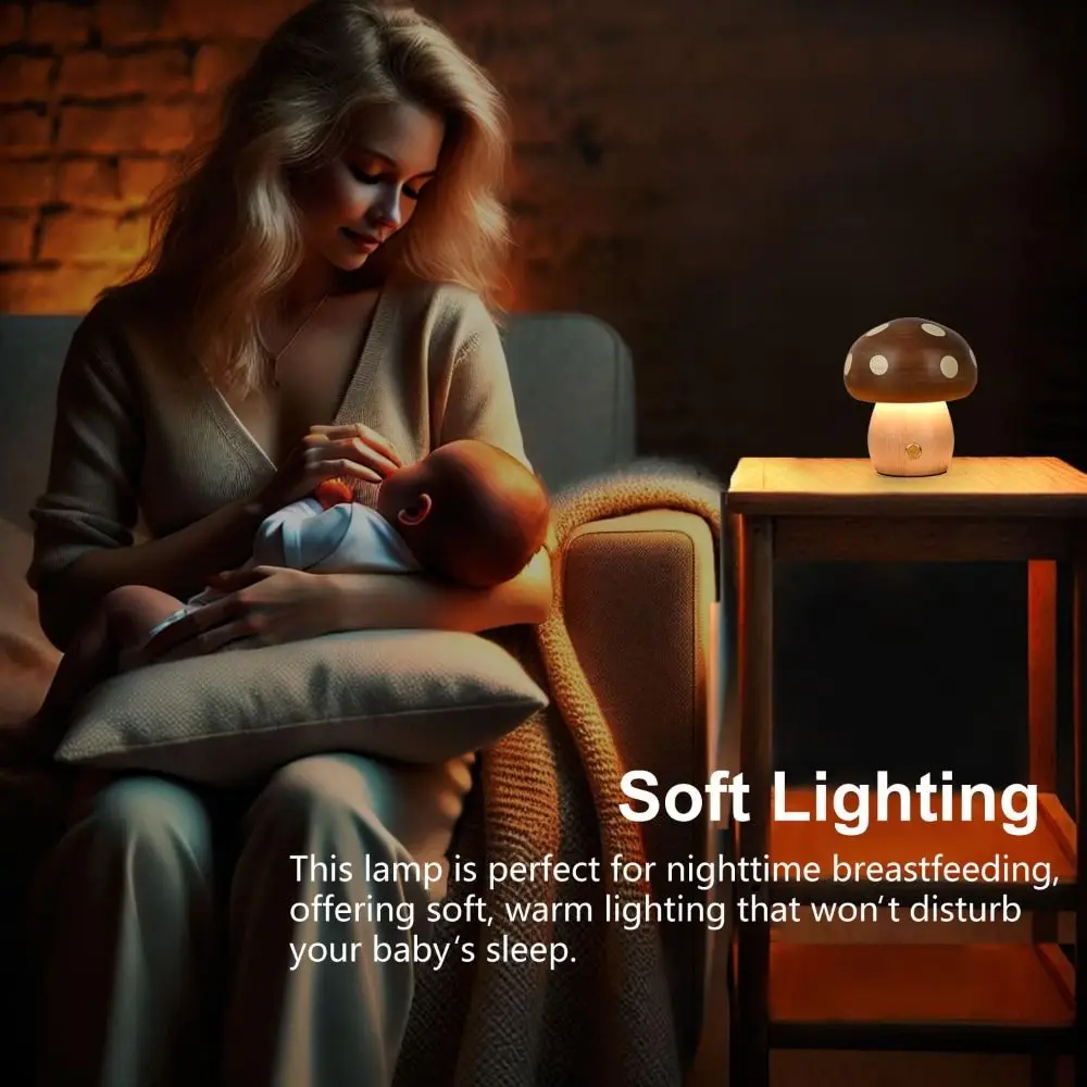 

Touch Switch Wood Mushroom Night Light Solid Wood USB Plug Bedside Lamp Stepless Dimming Warm Light LED Table Lamp Desk Lamp