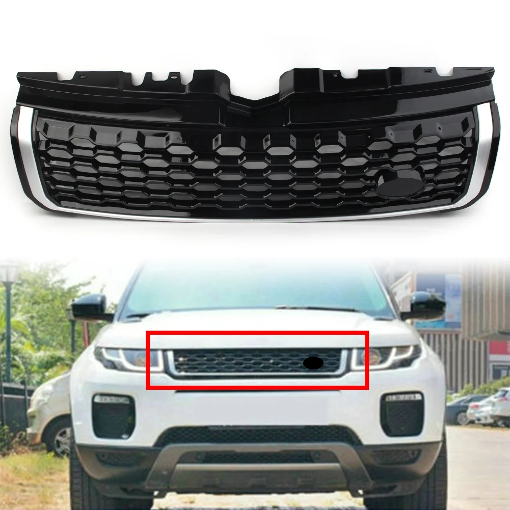 

Передняя решетка автомобиля, верхняя решетка с логотипом для Land Rover Range Rover Evoque 2010 2011 2012 2013 2014 2015 2016 2017 2018, черный + серебристый