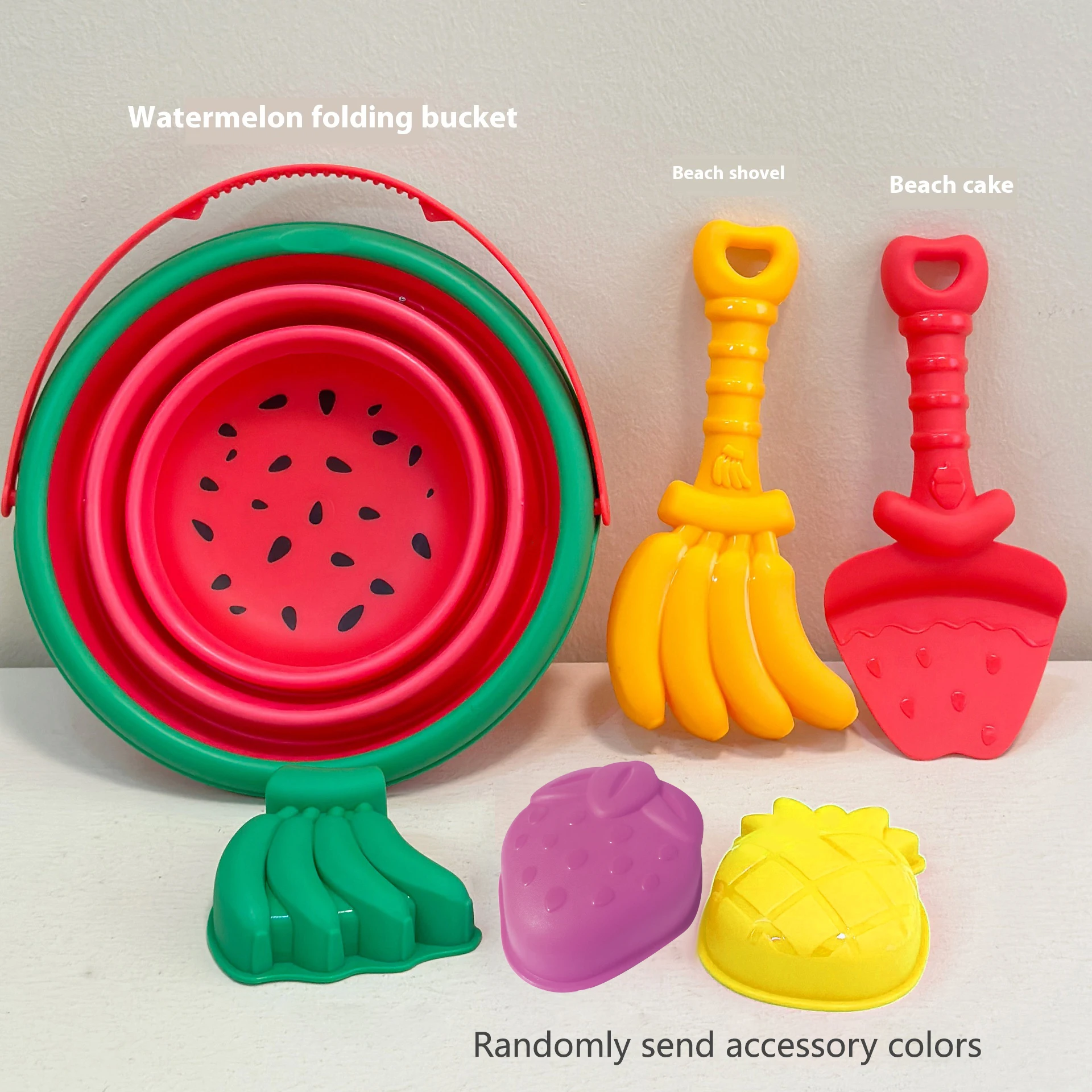 Faltbares Eimer-Strandspielzeugset, kreative Sandwerkzeuge und Obstformen – perfekt zum Spielen und Reisen