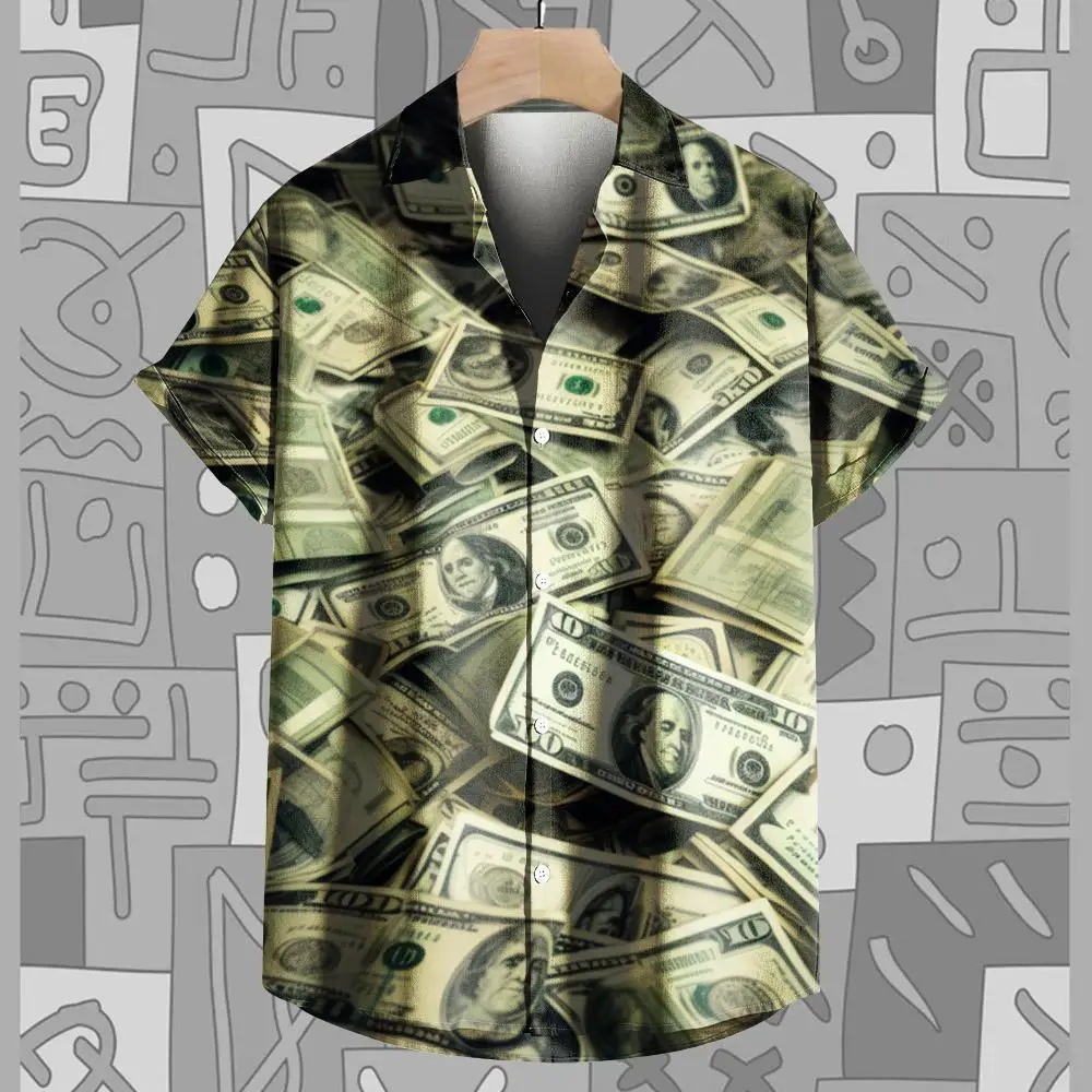 Vintage Shirt Mode kurz ärmel ige lässige Tops 3D-Druck neue US-Dollar-Shirt Sommer hemd Knopf Revers Männer Shirt T-Shirts