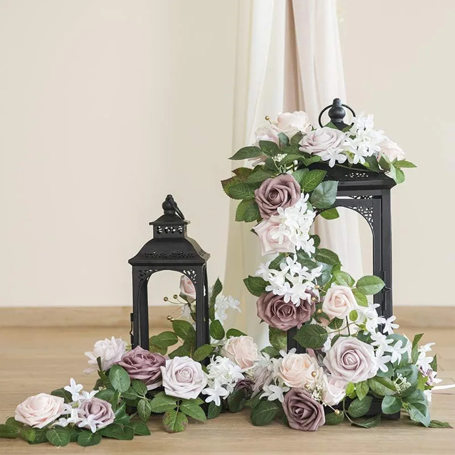 

Artificial flowers, vines, lanterns, table centerpieces, wedding aisle decorations, chair backs, arches