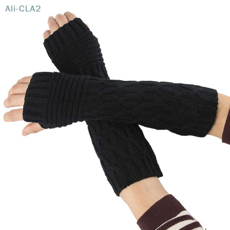 Long Fingerless Gloves Women‘s Mitten Winter Arm Warmer Knitted Arm Sleeve Fine Casual Soft Girls Goth Clothes Punk Gothic Glove