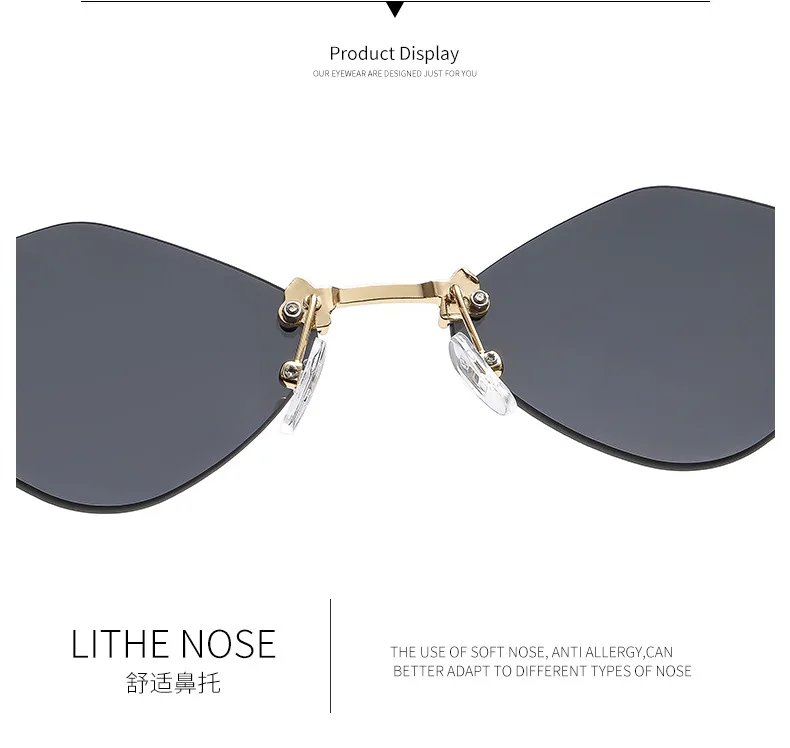 Trendige randlose rautenförmige Sonnenbrille F Damen-Sonnenbrille der Luxusmarke Damen klassische elegante Brillenschirme – Detail 14