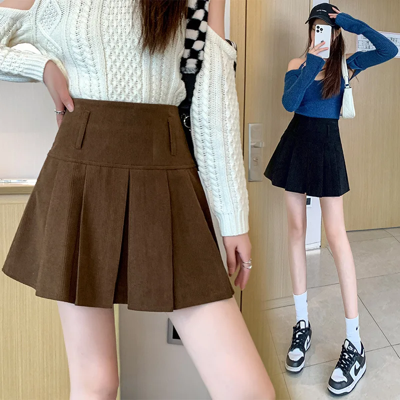 

Pleated Skirts Women High Waist Corduroy Slim Sweet Retro Ins Mini Kawaii Japanese Style Schoolgirl Spring Summer Fashion Faldas