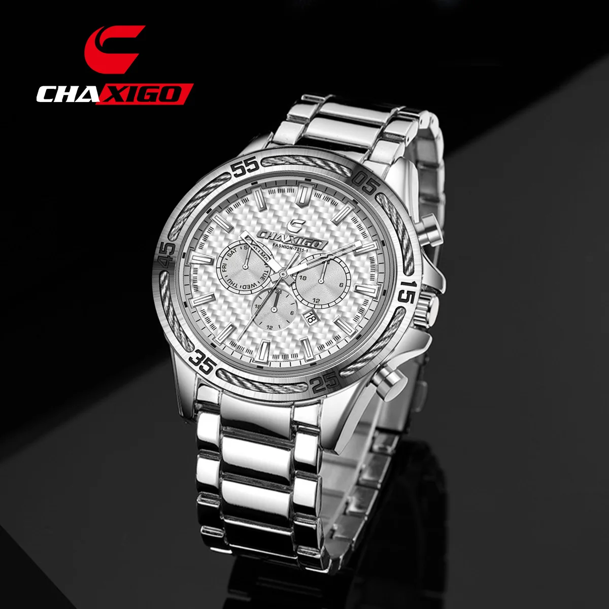 

CHAXIGO Quartz Men's Watch 7215 Steel Strip Waterproof Luminous Chronograph Calendar Watches for Men Relojes Para Hombres Часы