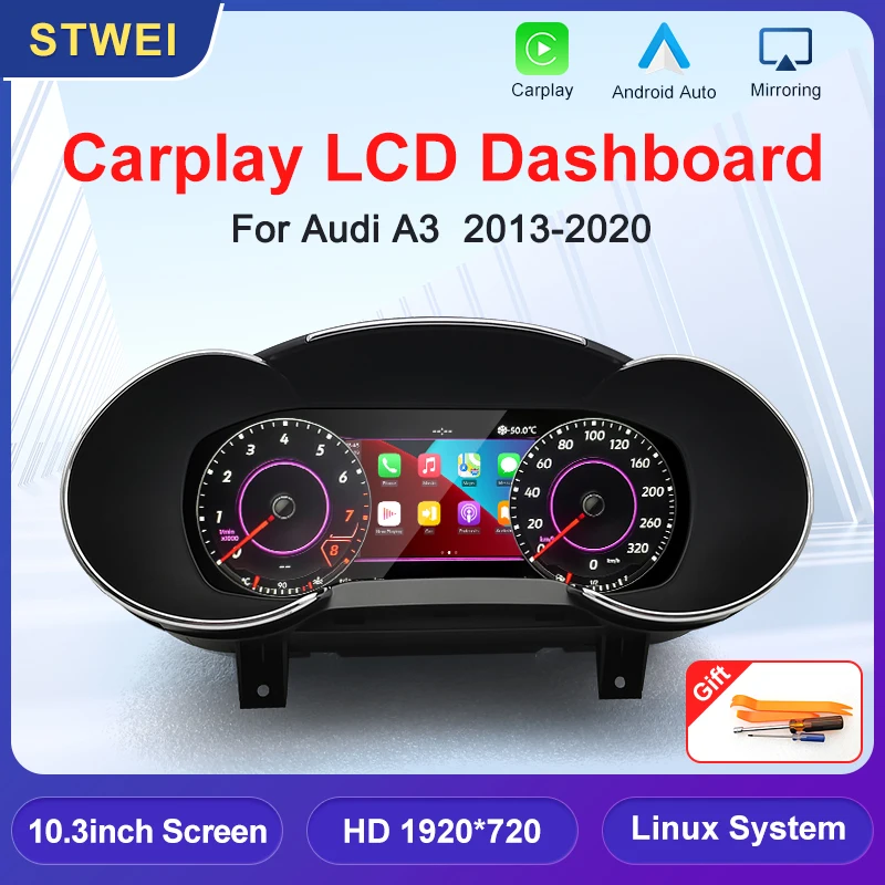STWEI 10.3inch STWEI LCD Digital Cluster For AUDI A3 2013-2020 Dashboard Panel Speedometer Wireless Carplay Android Auto