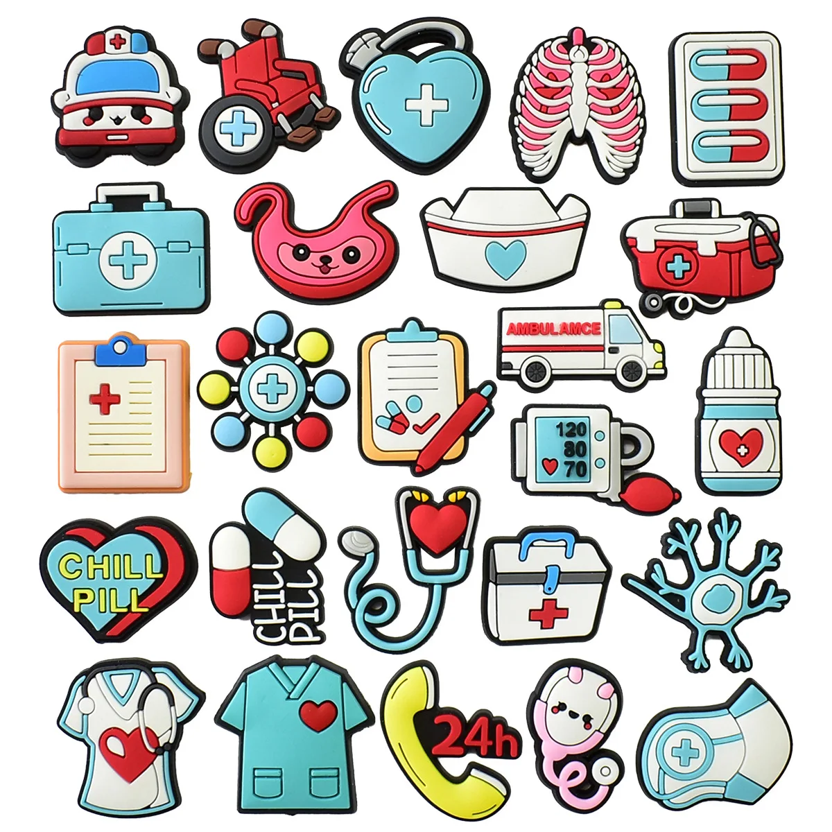 25Pcs Doctor Medical Supplier Series Shoe Charms for Sandals, Beach Bags,PVC DIY Shoe Decorations Accessories Charms Shoe Pins