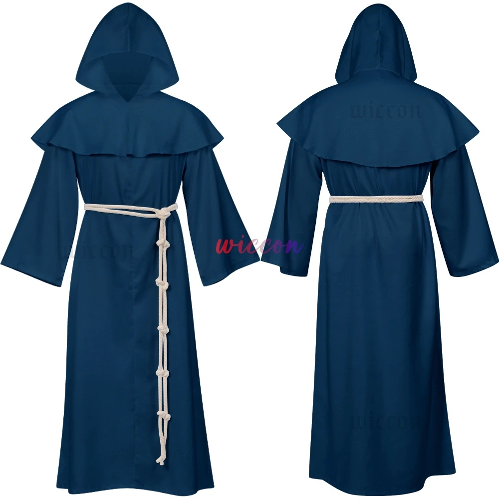 Stil Robe Set Einfarbig Mit Kapuze Robe Mönch Hexe Pastor Halloween Cosplay Kostüm Set mit Robe Gürtel für Partys
