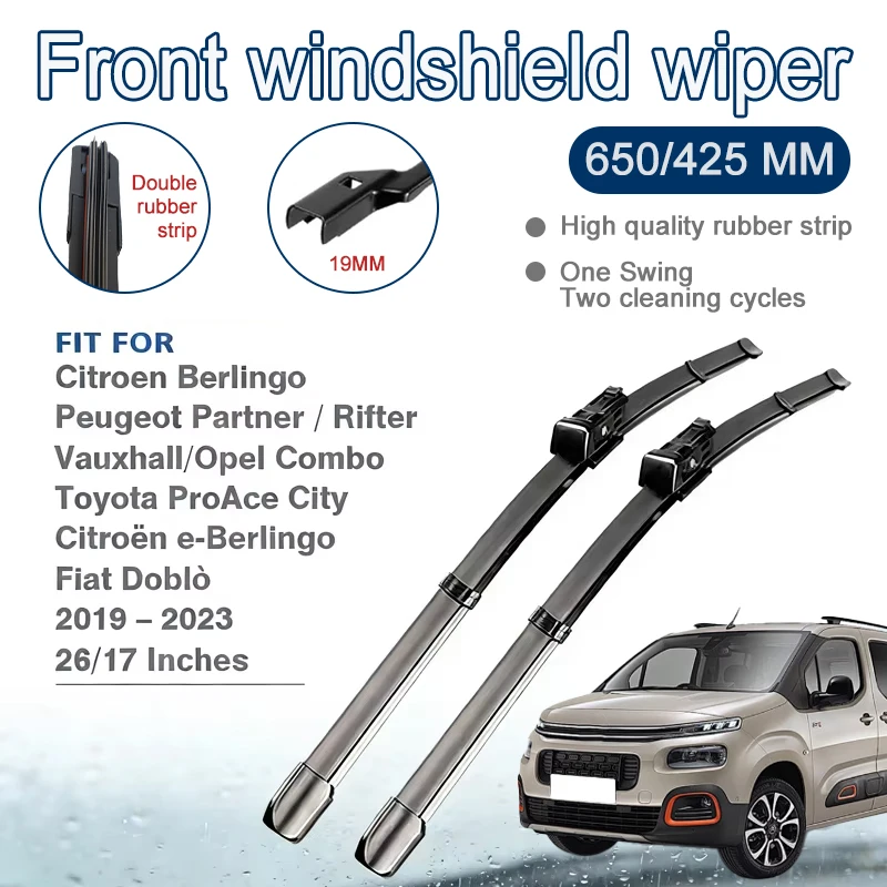 Front Windshield Wiper Blades For Citroen Berlingo K9 Peugeot Partner Rifter Vauxhall Opel Combo E Toyota ProAce City 2019-2023
