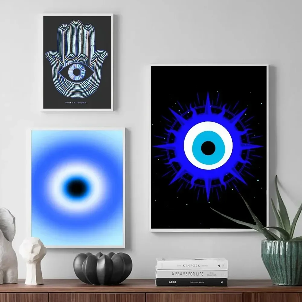 ملصق ورقة بيضاء لغرفة الدراسة ، ديكور حائط ، فن حائط ، عين شريرة ، فن تجريدي ، جودة عالية