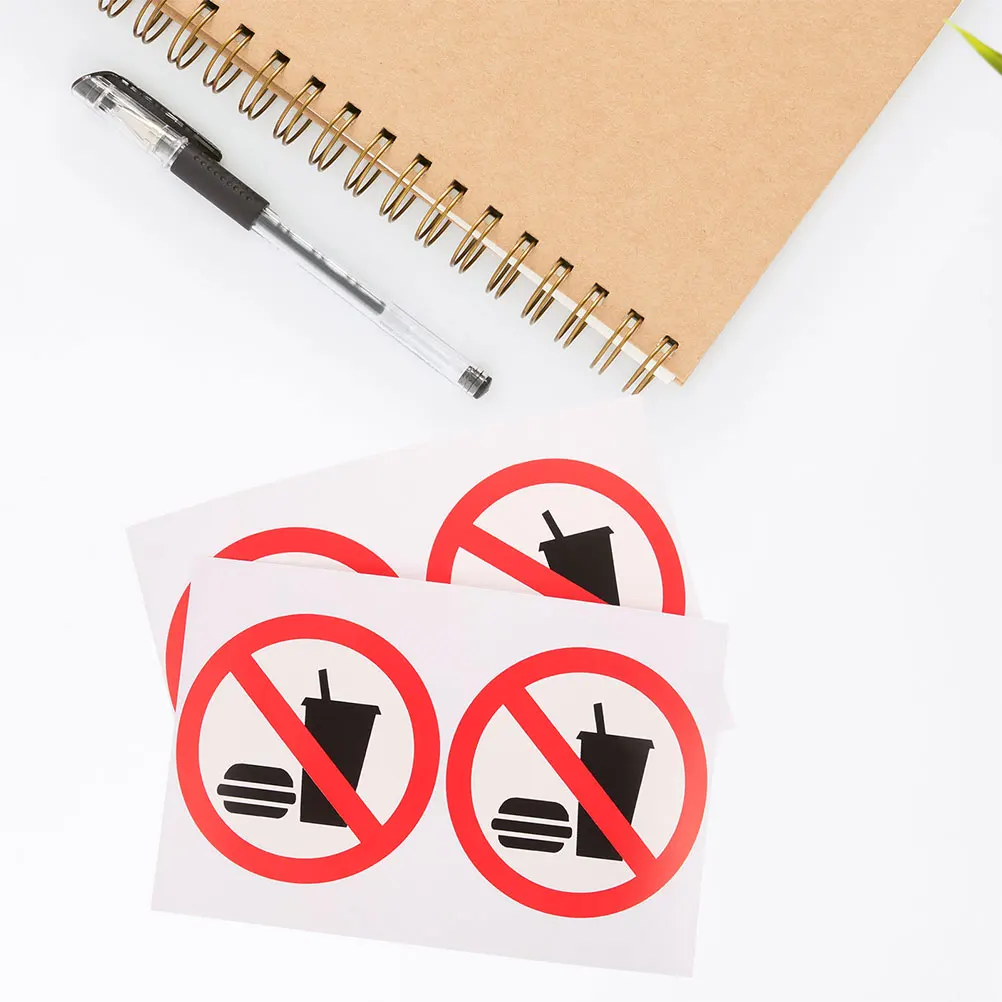 4 Pcs No Eating or Drinking Stickers Clean Environment Sign Food and Restriction Funny