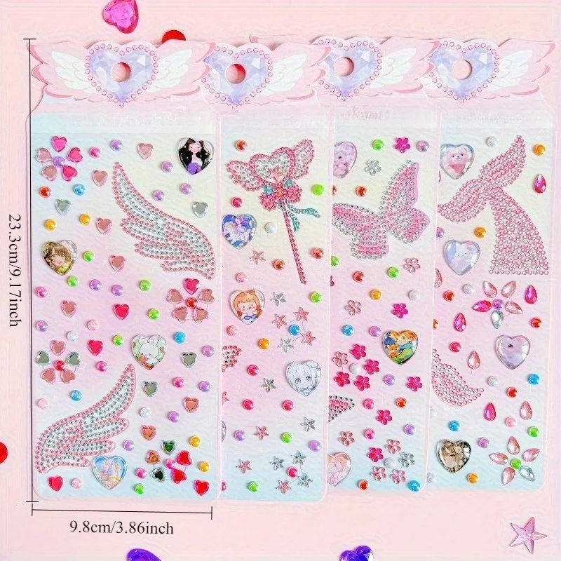 4Sheets Gem Stickers Jewels For Crafts - Self Adhesive Rhinestone Jewel Stickers Acrylic Bling Heart Stickers